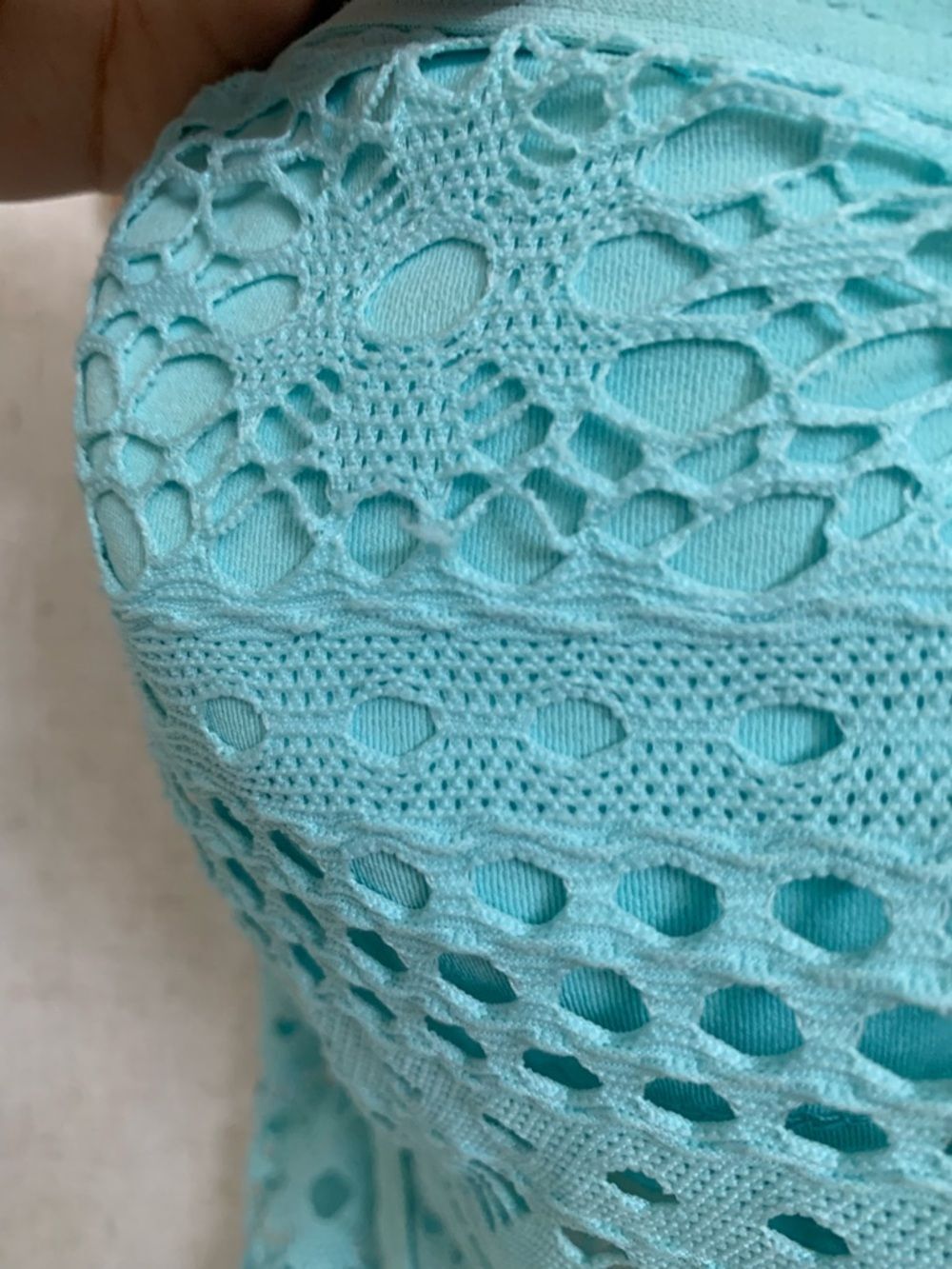 Robin Piccone Y2K Aqua Crochet Eyelet Halter Tankini Top Tie Back Medium - Picture 4 of 6